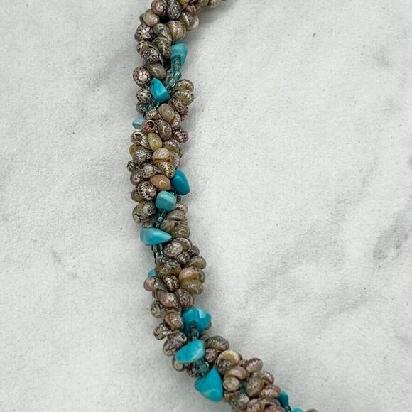 Faux Turquoise Chunky Beaded Tassel Pendant Toggle Necklace - Picture 9 of 9